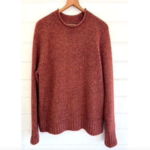BANANA REPUBLIC Alpaca/Wool Blend Rolled Crew Neck Sweater in Rust Heather - L - Picture 1 of 11